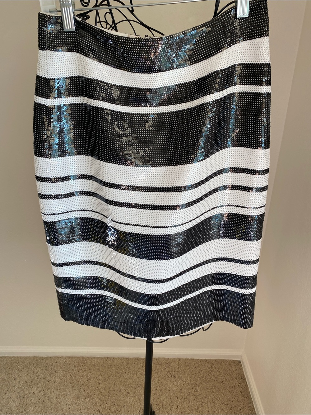kate spade Black and White Sequin Stripe Pencil Skirt